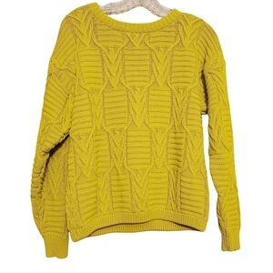 Talbots Mustard Yellow Cable Knit Crewneck Sweater